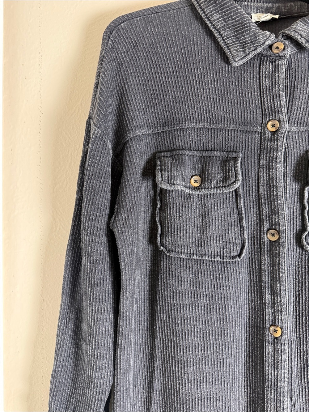 Anthropologie Pilcro Ribbed Duster Shacket Shirt Jacket XS Charcoal Grey Cotton - Picture 7 of 13